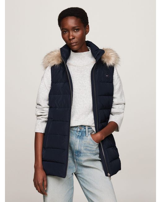 Tommy Hilfiger Blue Steppweste HERITAGE DOWN TYRA VEST WITH FUR mit Logopatch