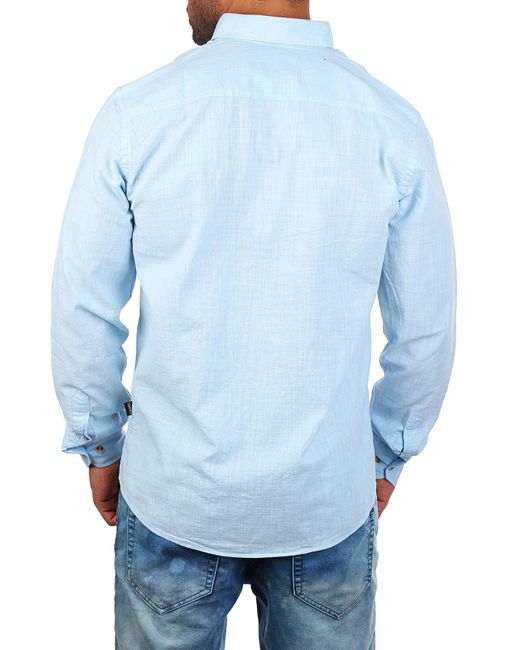 Carisma Langarmhemd Leinen Baumwoll Mix Casual Hemd 8529 Regular Button-Down-Kragen Langarm Uni in Blue für Herren