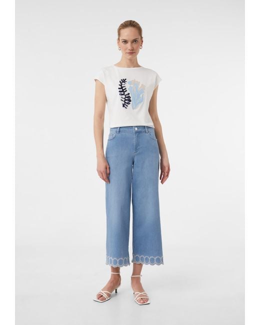 Comma, Blue 7/8- Jeans-Culotte im Loose Fit mit Stickerei am Saum