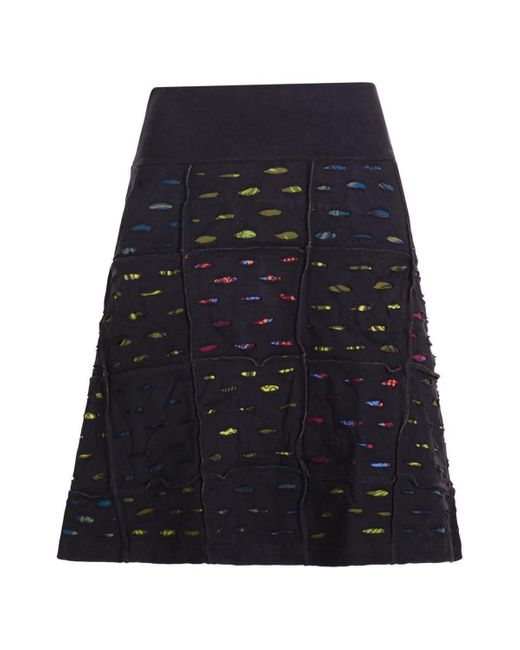 Vishes Blue A-Linien-Rock knielang Rock Baumwolle Cutwork Design A-Linie elastischer Bund Alternative Bekleidung