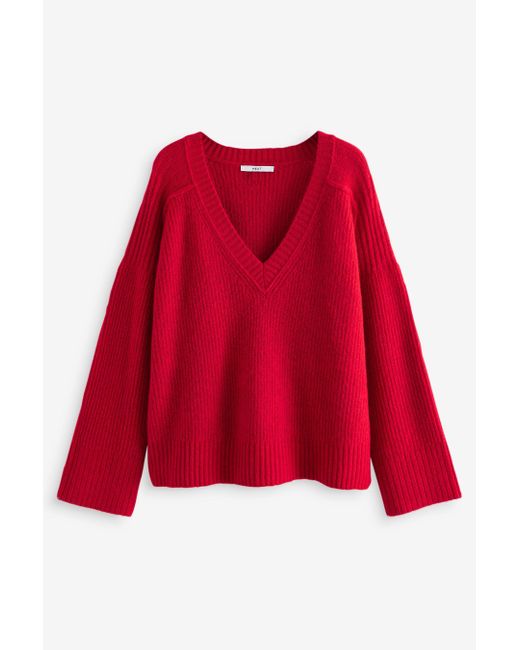 Next Red Pullover Weicher Strickpullover mit V-Ausschnitt (1-tlg)