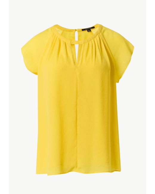 Comma, Yellow Kurzarmbluse Chiffon-Bluse mit Kappärmeln Raffung, Cut Out