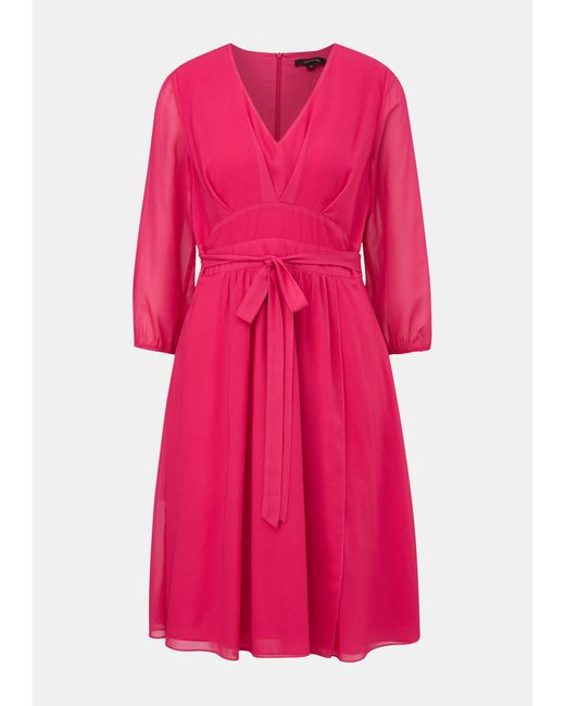 Comma, Pink Maxikleid Kurzes Kleid mit Bindegürtel