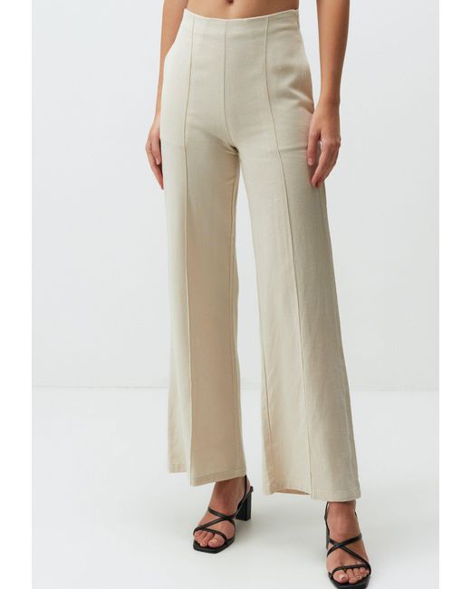 Jimmy Key Natural Strickhose Weites Bein Hohe Taille Leinenhose