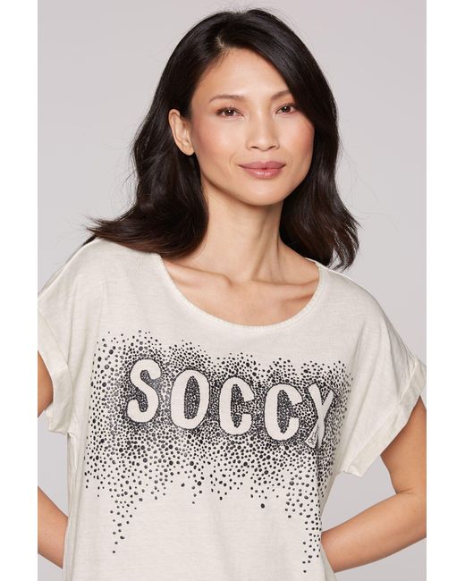 SOCCX Natural Rundhalsshirt mit überschnittenen Schultern
