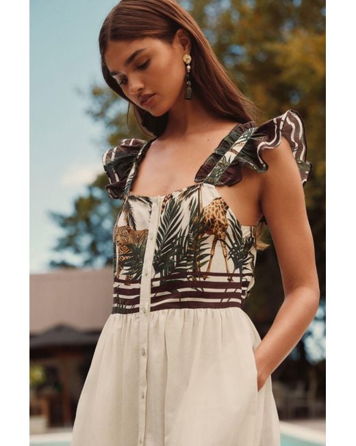 Next White Boho-Maxikleid mit Flatterärmeln, Kurzgröße (1-tlg)