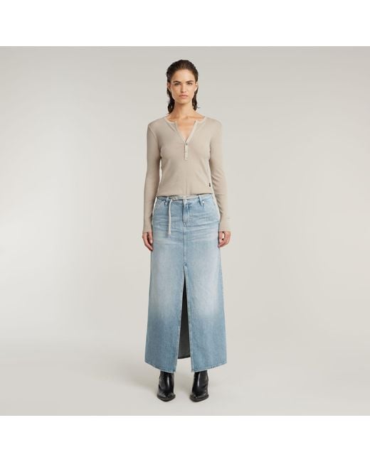 G-Star Natural Langarmshirt Deep v slim mit Knopfverschluss