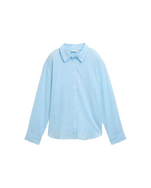 Tom Tailor Blue Langarmbluse Loose Fit Seersucker Hemdbluse mit Streifenmuster