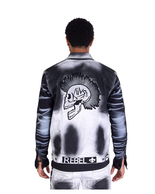 KINGZ Batik Designer Jeansjacke Totenkopf Weiß XXL in Blue für Herren