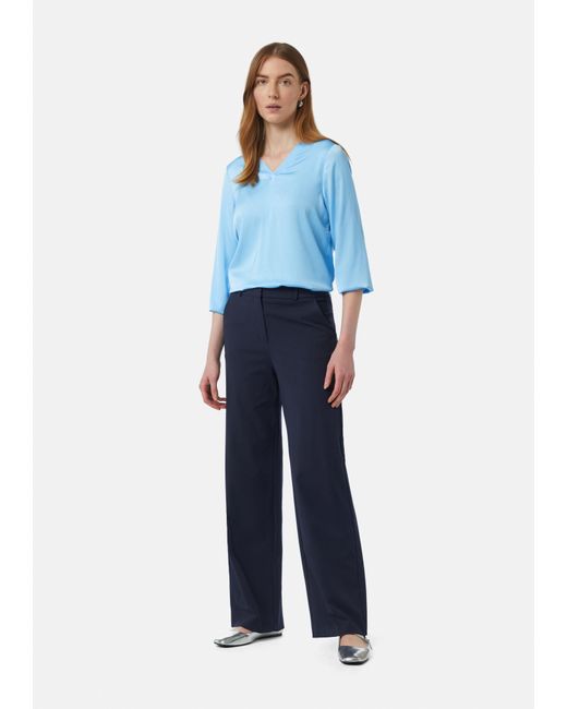 Comma, Blue Langarmbluse Satin-Bluse mit V-Ausschnitt und elastischen Bündchen