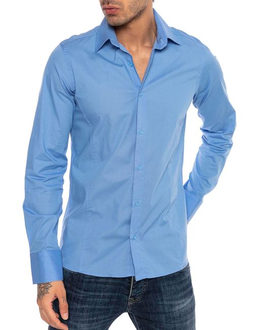 Redbridge Langarmhemd in Slim Fit – Kentkragen, Unifarben, Eleganter & Zeitloser Look in Blue für Herren