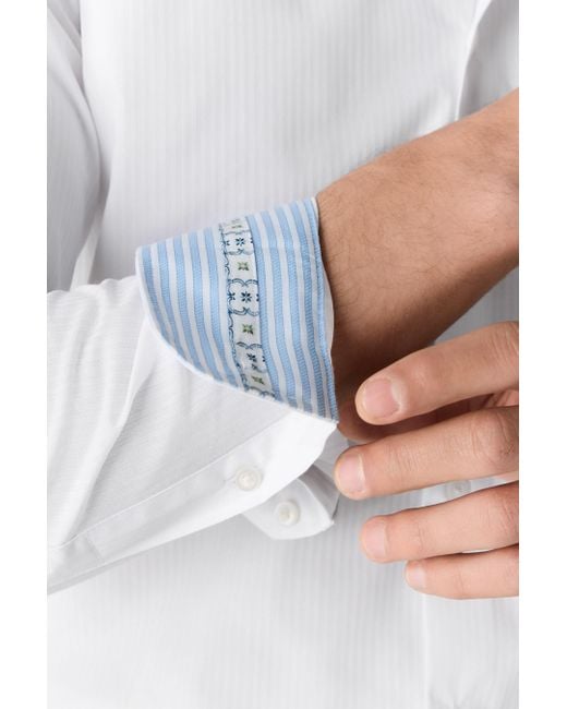 Next Langarmhemd Pflegeleichtes Slim Fit Hemd mit Struktur-Streifen (1-tlg) in White für Herren