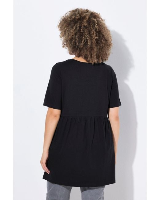 Ulla Popken Black Longshirt T-Shirt A-Linie elastische Naht Rundhals Halbarm