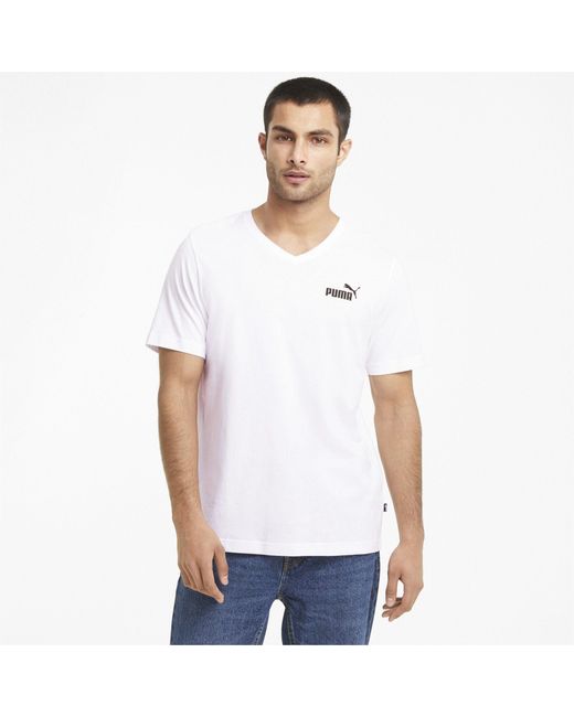 PUMA Essentials T-Shirt mit V-Ausschnitt in White für Herren
