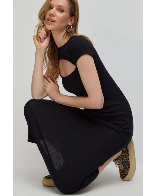 No Matter What Blue Maxikleid Vordere Fenster Detailliertes Midi-Kleid