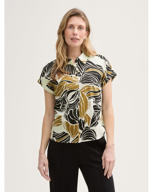 Tom Tailor Natural Kurzarmbluse Loose Fit Bluse mit Leinenanteil