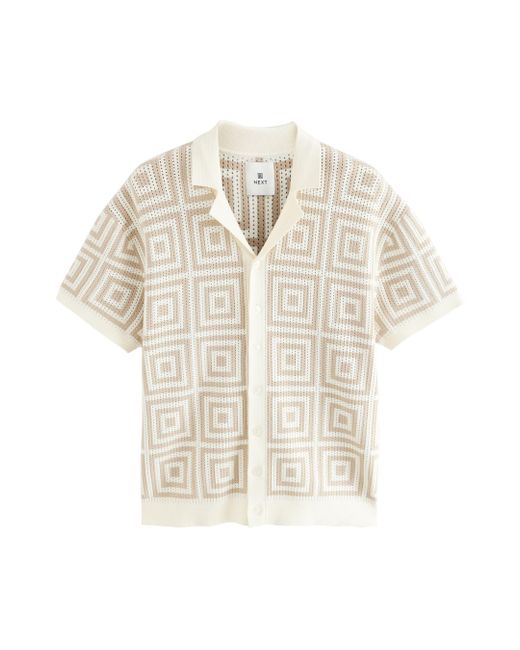 Next Relaed Fit Kurzarmhemd mit Muster und Kuban-Kragen (1-tlg) in White für Herren