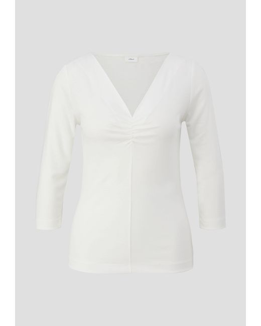 S.oliver White 3/4-Arm- Shirt aus softem Lyocell-Jersey Raffung