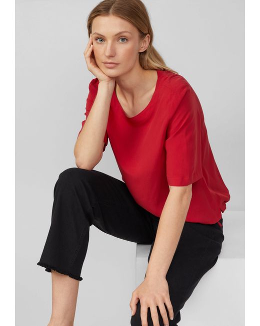 S.oliver Red Kurzarmbluse Gemustertes Shirt im O-Shape mit Tunnelzug am Saum