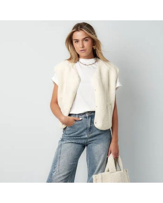 suebidou Natural Plüschweste Weste Teddyweste Sherpa Look mit Knöpfen durchgehende Knopfleiste
