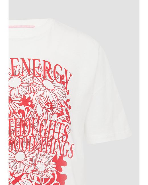 QS White Kurzarmshirt Baumwollshirt mit Frontprint und überschnittener Schulter
