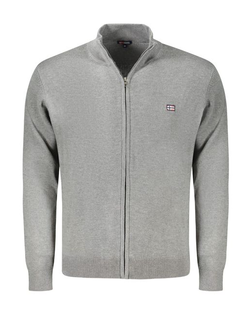 Norway 1963 Strickpullover -Cardigan in Grau: Strickjacke mit Reißverschluss & Stickerei in Gray für Herren