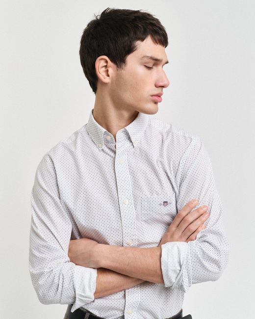 Gant Langarmhemd REG MICRO SHIRT mit einem dezenten, durchgehenden Mikro-Print in White für Herren