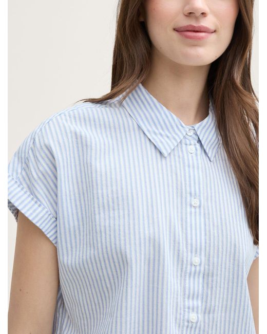 Tom Tailor White Kurzarmbluse Loose Fit Bluse mit Streifenmuster