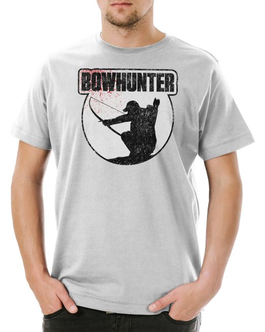 Urban Backwoods Print- Bowhunter T-Shirt Bogen Pfeil Hirsch Reh Jagd Jäger Bär Geweih in Gray für Herren