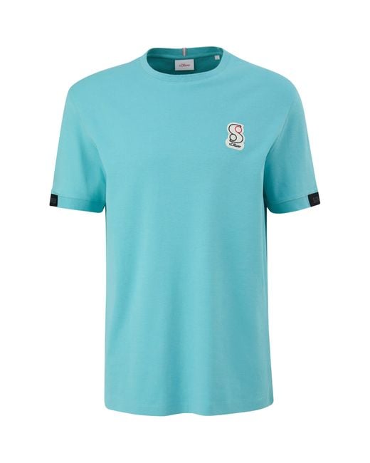 S.oliver Kurzarmshirt T-Shirt mit Labelpatch Label-Patch, Kontrast-Details in Blue für Herren