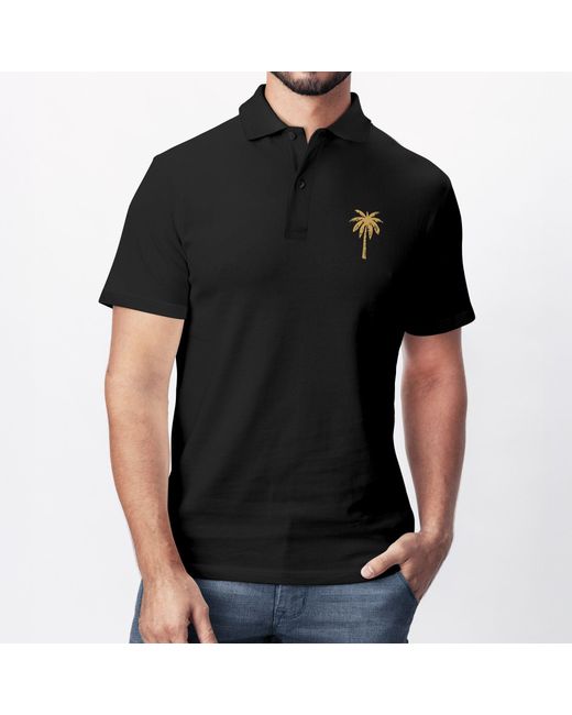 Neverless Poloshirt Palmen-Logo Kurzarm Polo Sommer Casual Look mit Print in Black für Herren