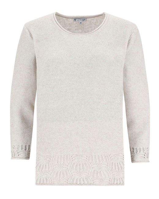 Hajo Blue Rundhalspullover Pullover Moulinéoptik 3/4 Arm