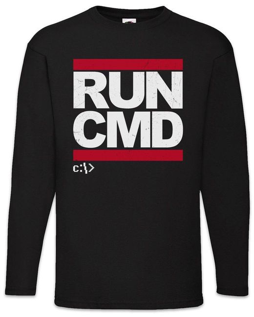 Urban Backwoods Langarmshirt RUN CMD Langarm T-Shirt Hacker Computer Science Programmierer Admin IT in Black für Herren