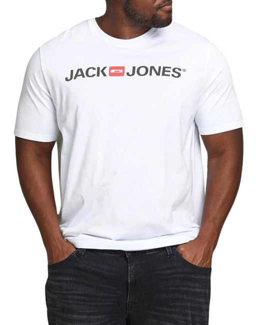 Jack & Jones Print- Big Size Übergrößen T-Shirt in White für Herren