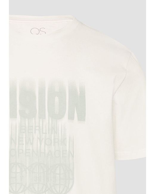 QS Kurzarmshirt Basic Rundhals T-Shirt mit Frontprint Artwork in White für Herren