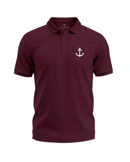 Neverless Poloshirt Ankerlogo – Kurzarm Polo Sommer Brustprint mit Print in Red für Herren