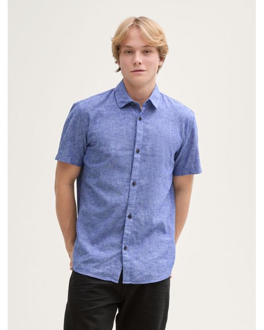Tom Tailor Regular Fit Kurzarmhemd mit Leinenanteil in Blue für Herren