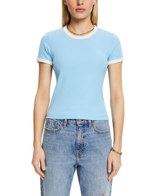 Esprit Blue Ringer-T-Shirt mit Rippstruktur (1-tlg)