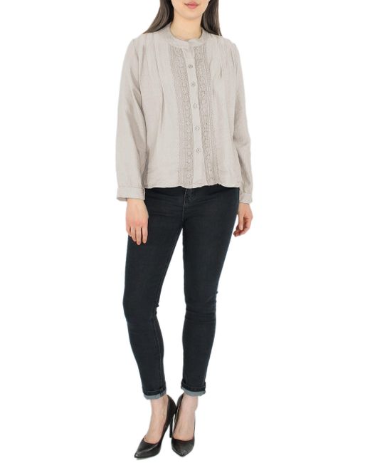 dy_mode Gray Langarmbluse bluse – Stilvolle Tunika mit Spitzenbesatz Unifarben in Unifarbe