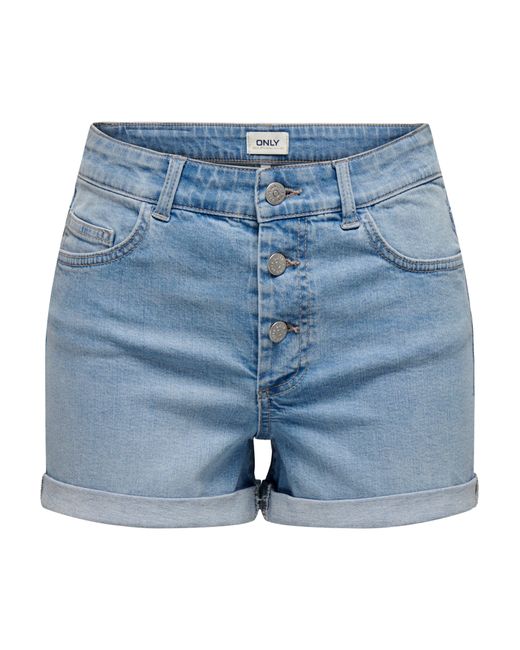 ONLY Blue ONLHUSH HW BUTTON FOLD UP SHORTS DNM PIM