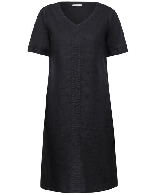 Cecil Black Sommerkleid LINEN_Solid V-Neck Dress