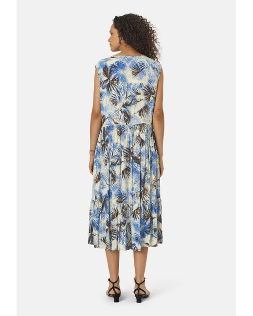 Masai Blue Sommerkleid MaOtania Handgemalter Palmenprint, schmeichelhafter A-förmigen Schnitt