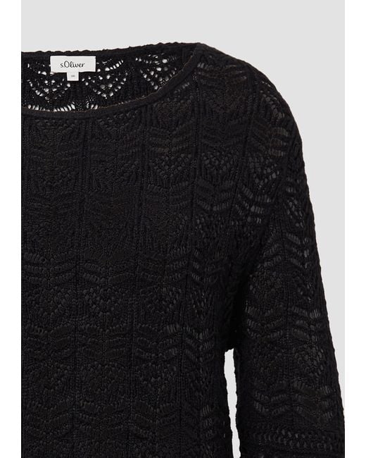 S.oliver Black Ajour-Strickpullover mit 3/4-Ärmeln Bogenkante