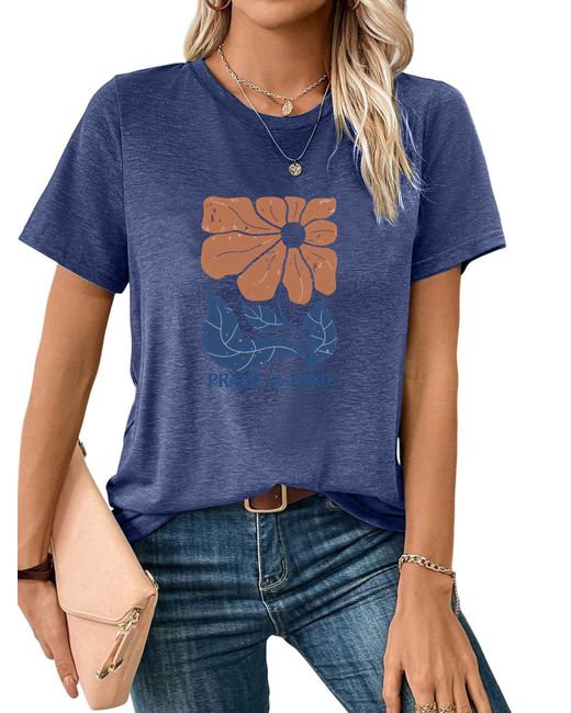 PYL Blue Rundhalsshirt bequemes Sommer Kurzarmbluse Locker Ausgefallene Print-Shirt Bequem für Freizeit und Büro,Strandurlaub
