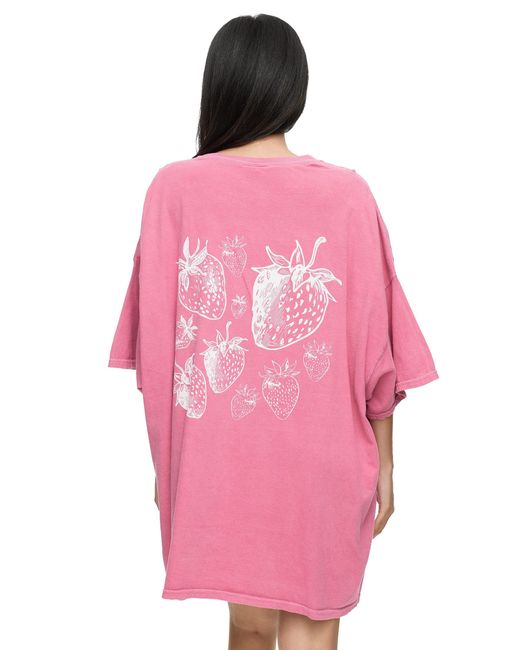 Worldclassca Pink Oversized T-Shirt Sommer Oberteil PRINT - ERDBEERE - STRAWBERRY