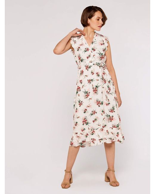 Apricot Natural Midikleid, (2-tlg., Stoffgü) Rüschen, mit Bindegürtel