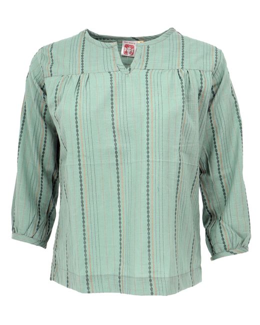 Guru-Shop Green Longbluse Leichte Baumwollbluse, Boho Schlupfbluse mit.. alternative Bekleidung