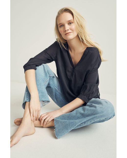 SENSES.THE LABEL Blue Schlupfbluse mit Tunika Ausschnitt