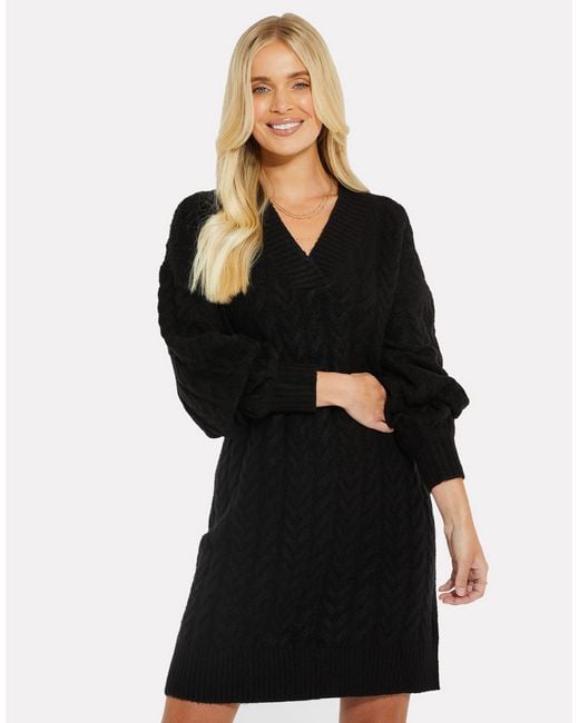 Threadbare Black Jerseykleid mit tollem Strickmuster