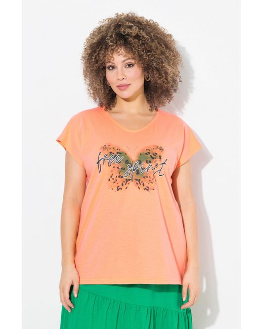 Ulla Popken Green T-Shirt Schmetterling Oversized V-Ausschnitt